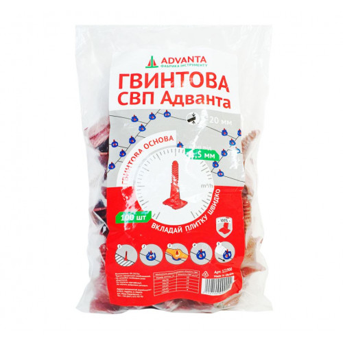 Гвинтова СВП ADVANTA основа 1,5 мм для плитки 5-20 мм, 100шт